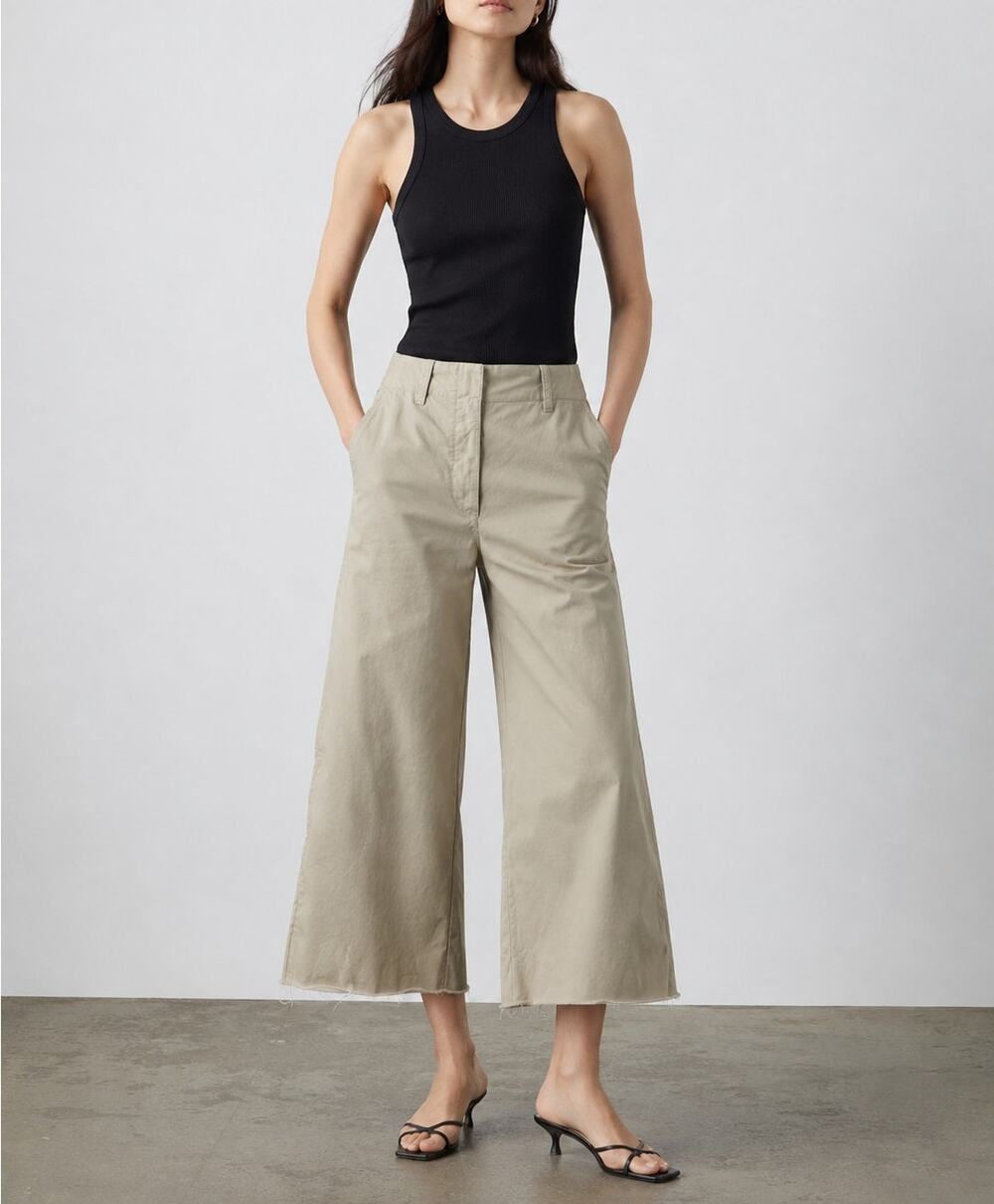 Proenza Schouler Cropped Wide Leg Raw Hem Pants Khaki Sz 2